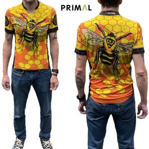 Vintage Primal Wear Cycling Jersey 2 BEE Yellow Graphic Print Polyester Shirt M